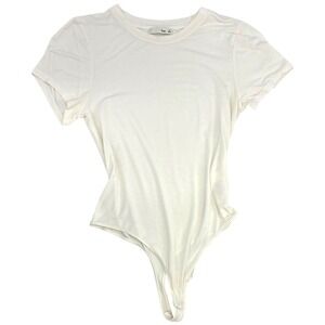 Aritzia Wilfred Free M Ivory Crewneck Tee Bodysuit Short Sleeve Snap Thong